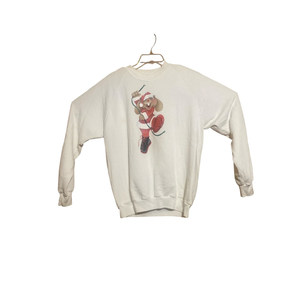 Vintage Jerzees XL Christmas Sweatshirt Santa Bunny Graphic USA Made